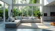 Luxurious interior design living room and white kitchen. Open plan interior
