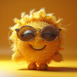 happy yellow sun character with sun glasses on yellow background, generative AI