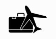 © Gabrieuskal - Icono negro de maleta y avión en fondo blanco.