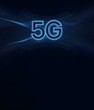 © Marco - Abstract 5G network sign in blue technology background. Abstract 5G network sign in dots, connected dots technology style. business blue background with blank space for text