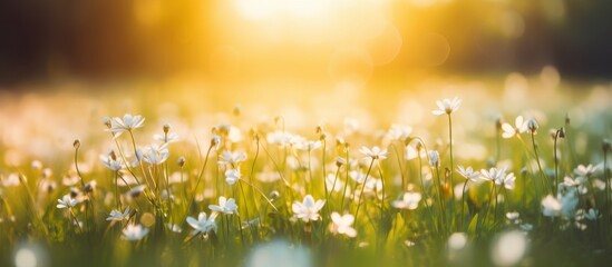 Sticker - Sunny day captures a serene scene of a vast field filled with delicate white blossoms