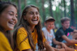 © aamulya - Active young kids, teenagers near campfire, summer camp