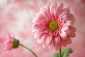 Poster - A close up of a pink flower with green leaves in the background. Generative AI.