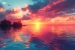 Sonnenuntergang, extreme Farbe, schöne Spiegelung im Wasser