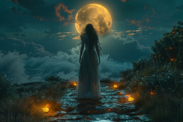 Aufkleber - mystical hecate, the goddess of witchcraft and magic, stands at the crossroads, guiding travelers th