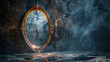 Magic mirror with glow. Mysticism and fortune telling concept