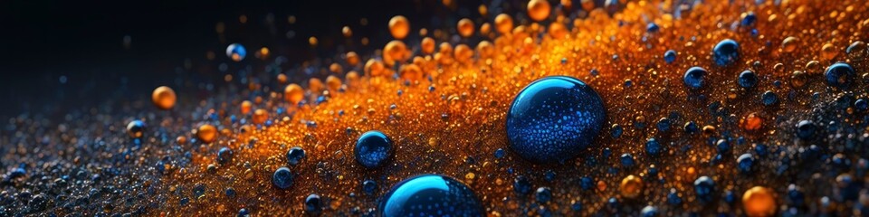 Wall Mural - Abstract surreal illustration of bursting bubbles of orange and blue liquid, background for design	


