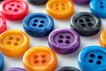 Sticker - Assorted colorful buttons for sewing isolated on a white background. Concept of DIY crafts. Generative Ai.