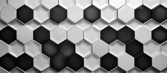 Poster - Close up shot of a wall made of black and white tiles arranged in a decorative pattern
