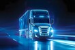 Futuristischer LKW, blaue neonlichter, Lichtkanten, Kontept Logistik