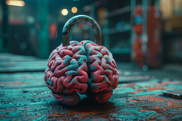 Poster - Lock shaped like a human brain with an open padlock, representing unlocking one's potential. Concept of unlocking creativity. Generative Ai.
