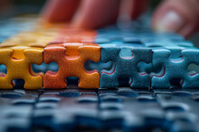 Hands Building A Bridge With Puzzle Pieces, Symbolizing Collaboration In Solving Complex Problems. Concept Of Teamwork And Problem-solving. Generative Ai.