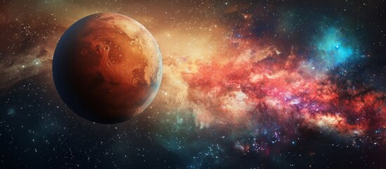 a glowing planet surrounded by stars and nebulas