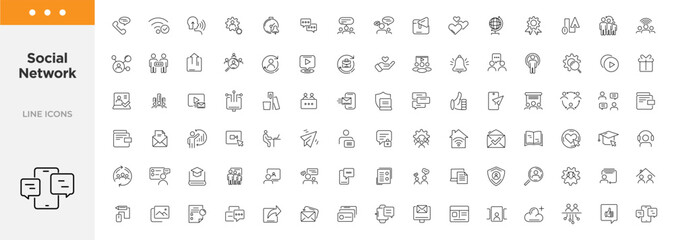 Social network web business icon set. Line icons collection vector. Outline icon pack