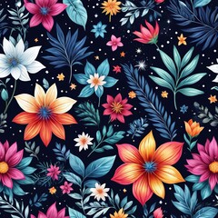 Vibrant colorful flowers set against dark background. For meditation apps, on covers of books about spiritual growth, in designs for yoga studios, spa salons, illustration for articles on inner peace.