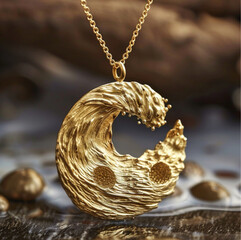 Wall Mural - masterpice of s gold pendant inspired by ocean waves, handmade appearance, Showing textures and details resembling a connection to the ocean