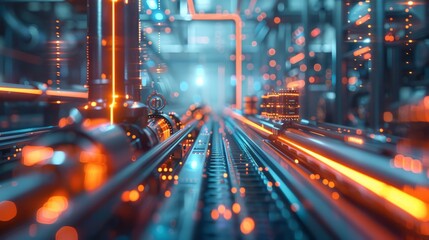 Poster - Close-up on a futuristic sensor interface, with a blurred high-tech factory environment