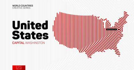 Wall Mural - abstract map of united states of america with red hexagon lines