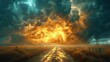 © Jennifer - Electric Fury - Supercell Storm Over Prairie Road - Dramatic Weather Encounter - Generative AI