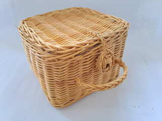 wicker basket isolated on white background.