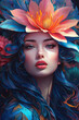 Beautiful girl with flowers in her hair. 3d rendering.
