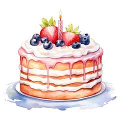 birthday cake. party cake clipart. watercolor illustration. generative ai. detailed illustration.