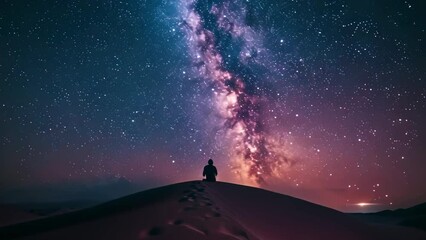 Wall Mural - Lone Star Gazer in Vast Desert Under Milky Way