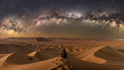 Wall Mural - Lone Star Gazer in Vast Desert Under Milky Way