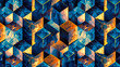 Abstract geometric pattern with blue and gold tones