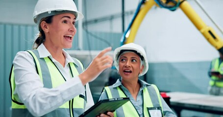 Poster - Engineering, women and tablet at construction site for inspection, planning or teamwork. Building, technology and senior architect with contractor for development, industrial renovation or speaking
