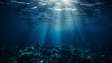 Fototapeta Do akwarium - Calm Underwater Scene with Sunlight and Rocky Bottom