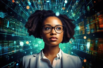 Poster - tech analyst study cyber data chart from corporate system for statistical analytic defining marketin