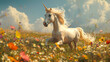 Unicorn galloping through a field of wildflowers