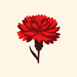 一輪の赤いカーネーションの花のイラスト。シンプルな無地の背景にカーネーションの花が描かれている