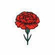 カーネーションの花のイラスト。白背景に一輪の赤いカーネーションの花が描かれている