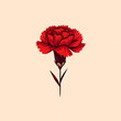 カーネーションのイラスト。無地の背景に赤いカーネーションの花が一輪描かれている