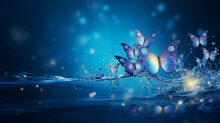 Butterflies Emerging From Water In Mystic Blue Light