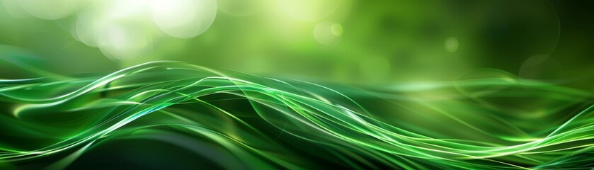 Wall Mural - Vibrant Green Abstract Light Waves on Dark Background
