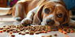 © VALUEINVESTOR - Beagle dog eating dry food from bowl, generative AI