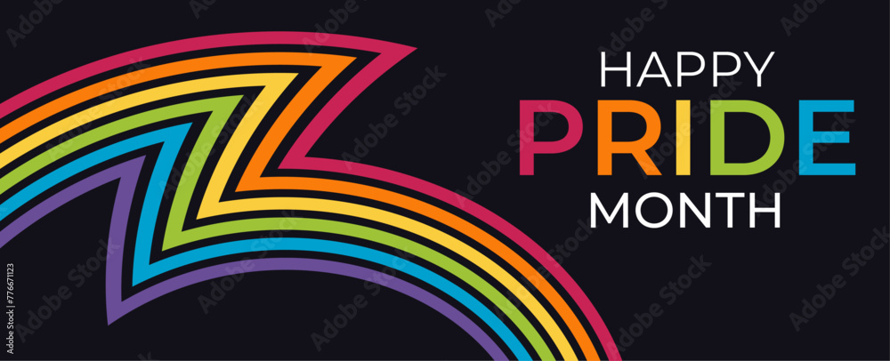 Image vectorielle Stock Happy Pride month text and rainbow pride ribbon ...