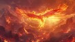 Epic Fire Phoenix Soaring Over a Volcanic Mountain Range
