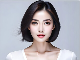 Wall Mural - Ethereal Beauty: Exquisite Asian Female Models on White Background(Generative AI)