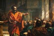 Apostle Paul passionately preaching the Gospel in the synagogue, early Christian ministry, religious illustration