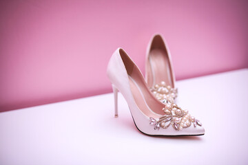 Wall Mural - Elegant wedding shoes for bride. Wedding concept. Luxury bride's shoes.
