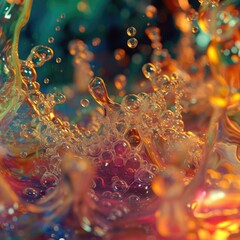 Sticker - A close up of a colorful liquid with bubbles in it. Generative AI.