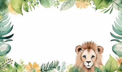 cute animal frame in watercolor green isolated white background