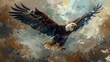 A majestic eagle in flight, the spread of its wings and the power of its ascent conveyed with broad, sweeping brushstrokes. Emphasize an impressionistic style