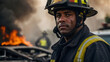 Portrait of a firefighter in an emergency