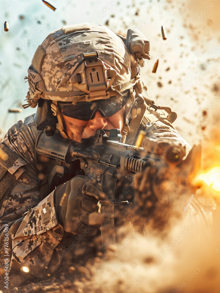 U.S solder with M4 machine gun Stock Photo | Adobe Stock