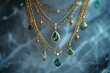 Trendy layered necklace showcasing gold and gemstone pendants, Fashion-forward layered necklace featuring a combination of gold and gemstone pendants.